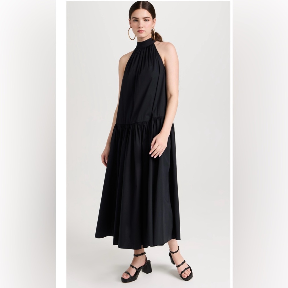 STAUD Black Halter Midi Sundress